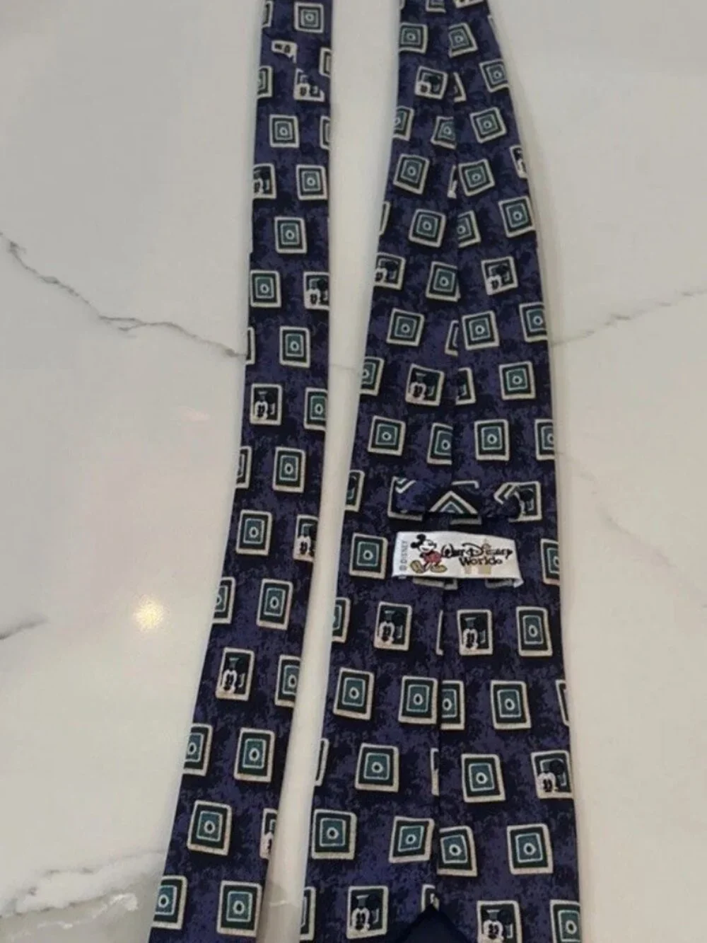 Disney Store Hand Made Portrait Mickey Mouse Blue 100% Silk Classic Neck Tie VTG